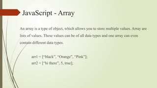 Comprehensive Guide to JavaScript Arrays, Objects, and Classes | PPTX