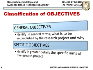 Research Methodology and
Evidence Based Healthcare (EBHC481)
Classification of OBJECTIVES
WRITTEN AND COMPILED BY COURSE COMMITTEE
4
 