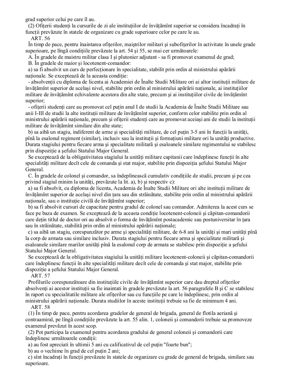 Legea 80 1995 statut cadre militare