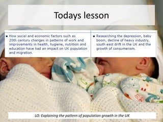 Todays lesson
LO: Explaining the pattern of population growth in the UK
 