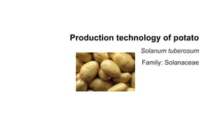 Production technology of potato
Solanum tuberosum
Family: Solanaceae
 