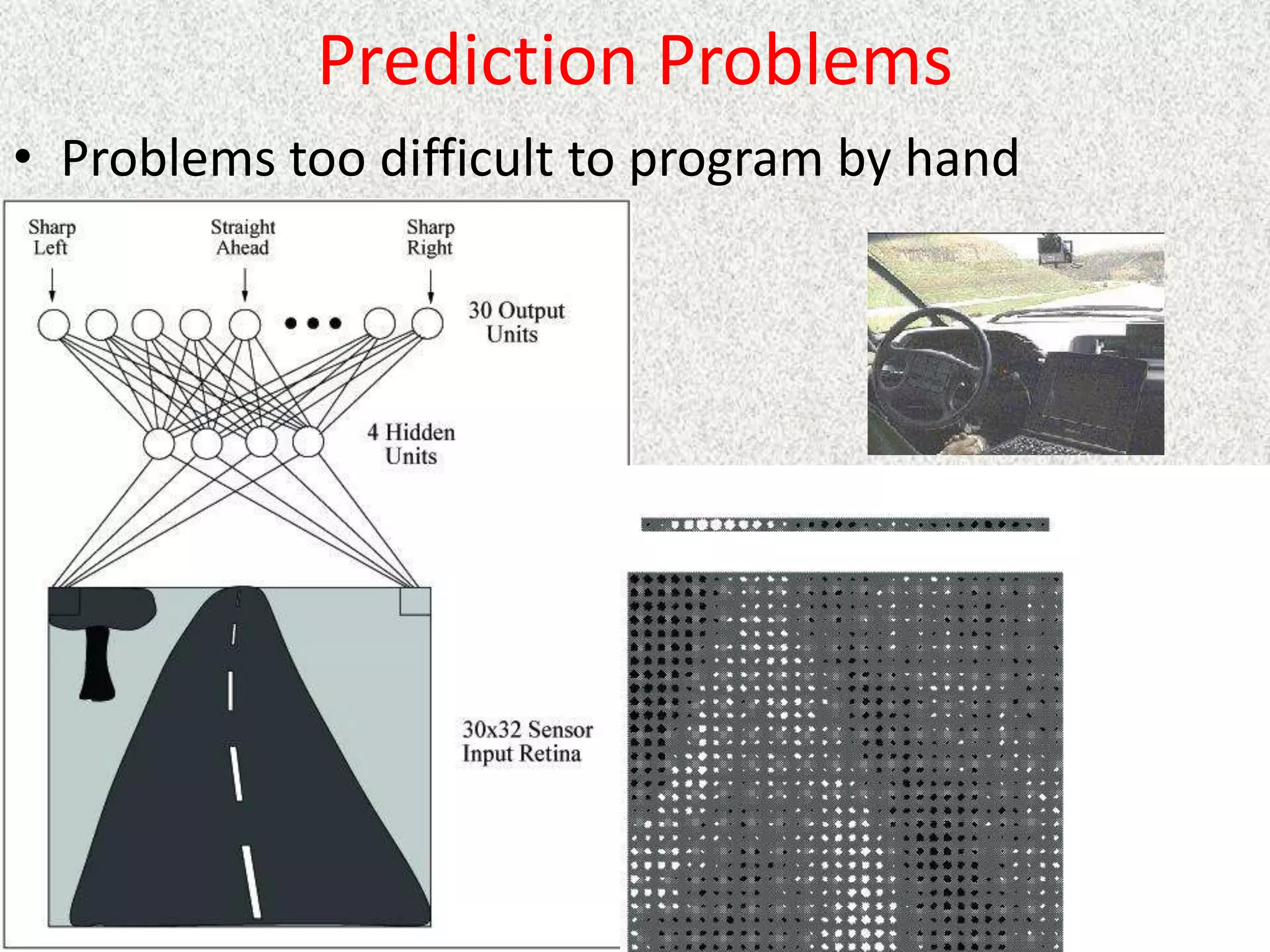 Prediction Problems
• Problems too difficult to program by hand
 