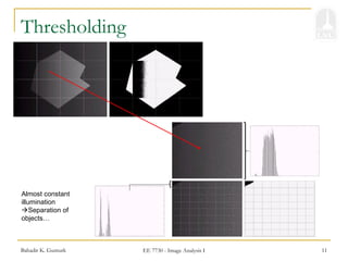Bahadir K. Gunturk EE 7730 - Image Analysis I 11
Thresholding
Almost constant
illumination
Separation of
objects…
 