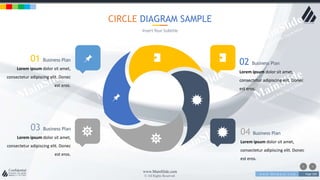 w w w . D o m a i n . c o m Page 109
www.MainSlide.com
© All Rights Reserved.
Confidential
CIRCLE DIAGRAM SAMPLE
Insert Your Subtitle
02 Business Plan
Lorem ipsum dolor sit amet,
consectetur adipiscing elit. Donec
est eros.
04 Business Plan
Lorem ipsum dolor sit amet,
consectetur adipiscing elit. Donec
est eros.
01 Business Plan
Lorem ipsum dolor sit amet,
consectetur adipiscing elit. Donec
est eros.
03 Business Plan
Lorem ipsum dolor sit amet,
consectetur adipiscing elit. Donec
est eros.
 