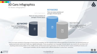 w w w . D o m a i n . c o m Page 96
www.MainSlide.com
© All Rights Reserved.
Confidential
3D Cans Infographics
3D Boxes Infographics
KEYWORD
There are many variations of
passages of lorem ipsum
KEYWORD
There are many variations of
passages of lorem ipsum
KEYWORD
There are many variations of
passages of lorem ipsum
KEYWORD
There are many variations of
passages of lorem ipsum
There are many variations of passages of lorem ipsum available, but the majority have suffered alteration in some form, by injected humour, or
randomized words which don't look even slightly believable. If you are going to use A passage of lorem ipsum, you need to be sure there isn't
anything embarrassing hidden in the middle of text. All the lorem ipsum generators on the internet tend to repeat predefined chunks as of
lorem ipsum available, but the majority have suffered alteration in some form necessary.
 