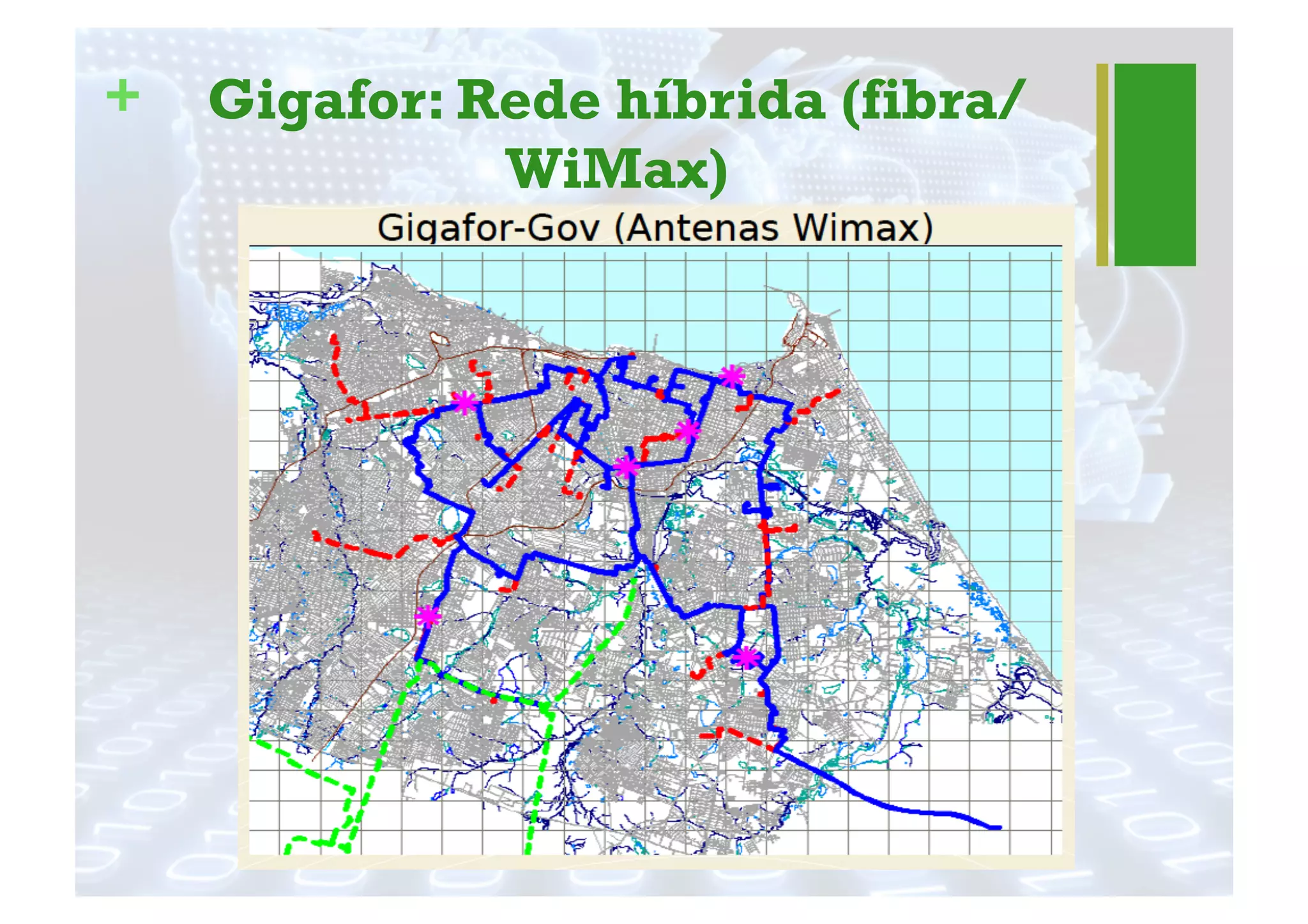 + Gigafor: Rede híbrida (fibra/
WiMax)
 