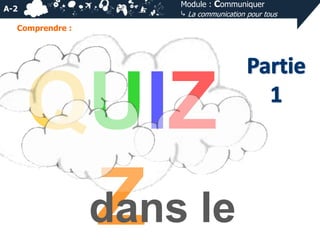 Module : Communiquer
⤷ La communication pour tous

A-2
Comprendre :

QUIZ
dans le
Z

 