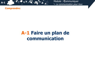 A-1

Module : Communiquer
⤷ La communication pour tous

Comprendre:

A-1 Faire un plan de
communication

 