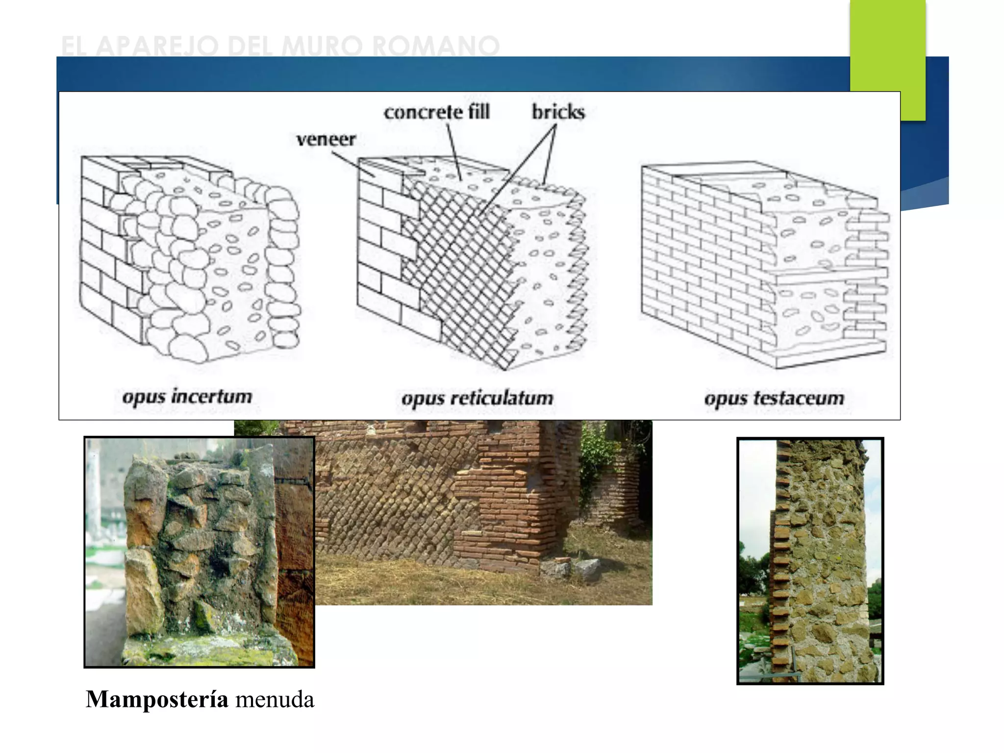 EL APAREJO DEL MURO ROMANO
Mampostería menuda
 