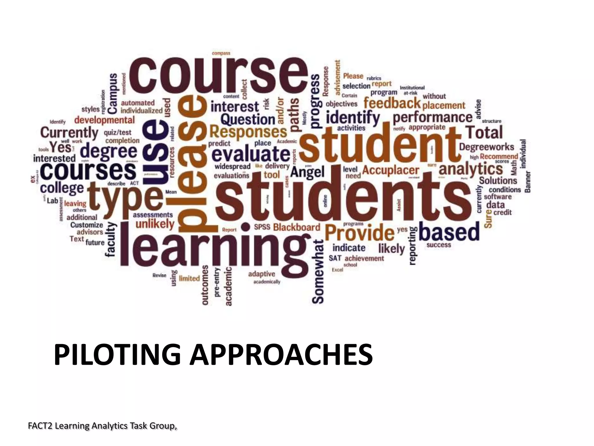 PILOTING APPROACHES
FACT2 Learning Analytics Task Group,

 