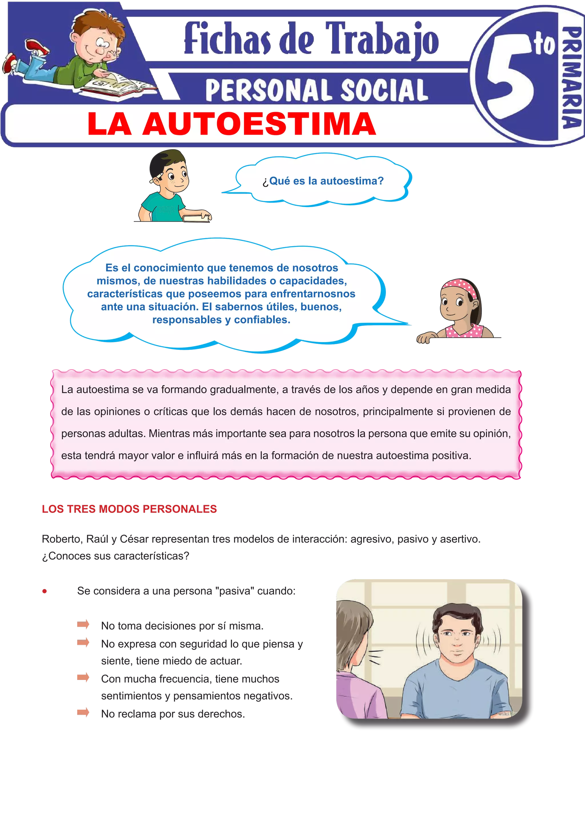 La Autoestima Para Quinto De Primaria Fichas De Trabajo Images Themelower