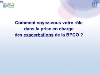 Comment voyez-vous votre rôle dans la prise en charge des  exacerbations  de la BPCO ? 26 