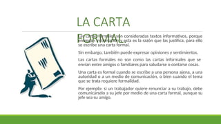 Textos epistolares: la carta formal y la carta informal en secundaria ...