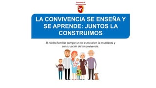 LA CONVIVENCIA SE ENSEÑA Y
SE APRENDE: JUNTOS LA
CONSTRUIMOS
El núcleo familiar cumple un rol esencial en la enseñanza y
construcción de la convivencia.
 