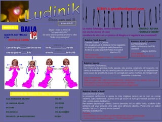 Gioca con noi !!! a cura di A.C: ****************************************************************** GIOCO N. 1 BALLA QUESTA SETTIMANA CON RAFFALLA CARRA’ SOLUZIONE DEL GIOCO N. 2 DELLO SCORSO NUMERO LA POSTA DEL CUORE La nostra Tuttologa, donna moderna  CHIEDILO  AD UNA ma anche donna di casa   ,“DONNA D’ONORE” condisce la vita con un pizzico di Magia e vi regala le sue massime!!! SCRIVI A ghedition@gmail.com Segui i passi a ritmo di  “ Mi spendo tutto” . Se sarai bravo potrai anche tu dire “ Ballo da capogiro!” STROFA 1 Con-al-le-gria______con-un-uo-mo (RIPETI BRACCIA) che-so-gna-re  _____ti-fa STROFA 2 Tut-to__________::____va-via (GIRA) vi-va-la ____________fe-li-ci-tà Rubrica: Tanti Auguri!! Gentile Donna D’Onore, mio cugino Leo di Matera mi ha regalato un simpatico maglione della Benetton,  Acrilico e color cachi? Potrei riciclarlo?   Merinos 70 Meri carissimo, Perché no: regalalo a Leo…. così impara!!! Rubrica: 4 salti in padella Cortese Esperta, nella carbonara metti la cipolla? Allegra Soffritta  Cara Allegra, Sono due lettere: N e O  Rubrica: Beauty Gentilissima Dottoressa, Ho 13 anni e le gambe molto pesole. Mio padre, originario di Soverato, mi vieta di rimediare con la ceretta perché dice che il trucco e la depilazione sono cose da prostitute..cosa mi consigli per poter mettere la minigonna?      Anonima calabrese Cara calabresina, Togli un pelo alla volta con la pinzetta. Vedrai che tuo padre non se ne accorgerà o che si rassegnerà piano piano all’idea. Tra tre anni, forse, riuscirai a mettere la tua minigonna!!! Rubrica: Moda e Modi Cara Donna d’Onore, la prossima settimana si sposa la mia migliore amica ed io non so come vestirmi. Sarò testimone  quindi avrò gli occhi di tutti gli inviatati puntati su di me.. vorrei essere bellissima. Per essere discreta in chiesa, avevo pensato ad un abito fuxia, scollato sulla schiena ed uno spacco che sale sino all’anca destra.. Pensi che un sabot dorato, tacco 3,  possa andar bene?   Pamela la bellissima Pamela, La tua lettera mi ha colpito profondamente: sono senza parole. L’unica cosa che riesco a dire è : “DATTI MALATA!!!!” Ludinik ALLA CONQUISTA DEL WEST   ZIO ZEB LA FAMIGLIA ADAMS  ZIO FESTER HAZZARD  ZIO JESSE KISS ME LICIA   ZIO MARRABBIO  TRE NIPOTI E UN MAGGIORDOMO ZIO BILL 