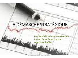 LA DÉMARCHE STRATÉGIQUE
1MOULY MANAGEMENT DES ENTREPRISES
La stratégie est une anticipation
lucide, la tactique est une
réactivité habile.
 
