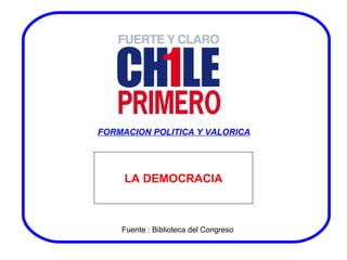FORMACION POLITICA Y VALORICA LA DEMOCRACIA Fuente : Biblioteca del Congreso 