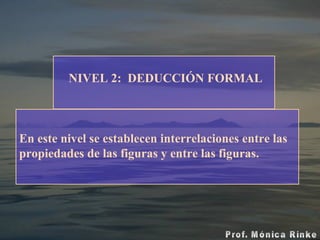   N IVEL  2 :  DEDUCCIÓN FORMAL En este nivel se establecen interrelaciones entre las propiedades de las figuras y entre las figuras. 