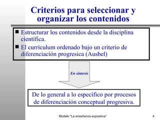 Criterios para seleccionar y organizar los contenidos <ul><li>Estructurar los contenidos desde la disciplina científica. <...