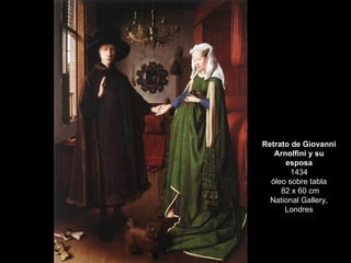 Retrato de Giovanni Arnolfini y su esposa 1434 óleo sobre tabla  82 x 60 cm National Gallery, Londres 