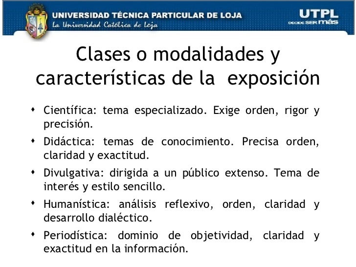 Cuales Son Sus Caracteristicas De Una Exposicion