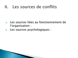 A. Les sources liées au fonctionnement de
l’organisation :
B. Les sources psychologiques :
 