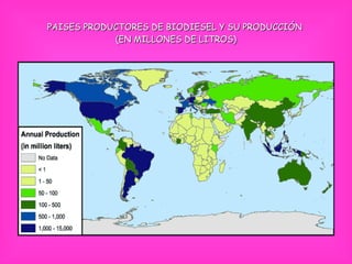 PAISES PRODUCTORES DE BIODIESEL Y SU PRODUCCIÓN  (EN MILLONES DE LITROS) 