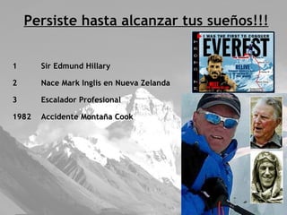 Persiste hasta alcanzar tus sueños!!! Sir Edmund Hillary Nace Mark Inglis en Nueva Zelanda Escalador Profesional 1982  Accidente Montaña Cook 