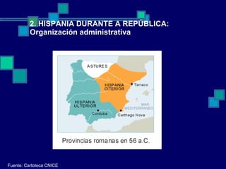 2. HISPANIA DURANTE A REPÚBLICA: Organización administrativa Fuente: Cartoteca CNICE 