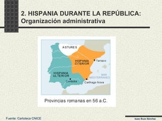 2. HISPANIA DURANTE LA REPÚBLICA: Organización administrativa Fuente: Cartoteca CNICE Isaac Buzo Sánchez 