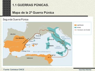 1.1 GUERRAS PÚNICAS. Mapa de la 2ª Guerra Púnica  Isaac Buzo Sánchez Fuente: Cartoteca CNICE 