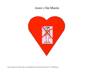 Amor = Sin Muerte




Fuente imagen de la calaca: http://www.glyphjockey.com/loteria/images/Card-14---La-Muerte.jpg
 
