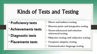 Language Assessment : Kinds of tests and testing | PPT