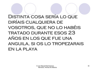 Distinta cosa sería lo que diríais cualquiera de vosotros, que no lo habéis tratado durante esos 23 años en los que fue una anguila, si os lo tropezarais en la playa © Juan Manuel Real Espinosa  MarcoELE. Revista de Didáctica 