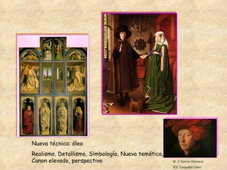 Nueva técnica: óleo Realismo, Detallismo, Simbología, Nueva temática, Canon elevado, perspectiva   M. C García Chimeno IES “Leopoldo Cano” 