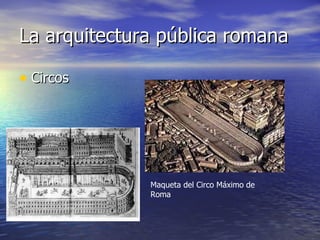 La arquitectura pública romana Circos Maqueta del Circo Máximo de Roma 