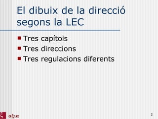 El dibuix de la direcció segons la LEC Tres capítols Tres direccions  Tres regulacions diferents 
