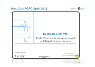 Used Cars ROPO Spain 2012




                            Google Confidential and Proprietary   19
 