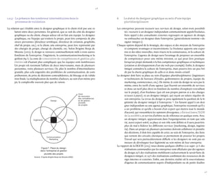 46 
47 
1.2.3 - La présence des nombreux intermédiaires dans le 
processus de validation 
La relation qui s’établit entre le designer graphique et le client n’est pas une relation entre deux personnes. En général, que ce soit du côté du designer graphique ou du client, chaque acteur est en fait une équipe. Le designer graphique, ou l’équipe qui traitera le projet, peut être composée de plusieurs personnes (directeur artistique, directeur de création, graphiste, chef de projet, etc.), et le client, une entreprise, peut être représenté par des chargés de projet, chargé de clientèle, etc. Selon Brigitte Borja de Mozota (2002), le design se retrouve continuellement mêlé à trois autres fonctions de l’entreprise : l’ingénierie, la communication/marketing et la gestion (fig.7). La zone de « rencontre de compétences et gestion plurielle » est d’autant plus compliquée que les équipes sont nombreuses. Un projet est rarement l’affaire de deux intervenants, mais de plusieurs personnes, voire plusieurs services. Or, plus le nombre d’intermédiaires grandit, plus cela engendre des problèmes de communication, de compréhension, de prise de décisions contradictoires, de blocage et de validation finale. La multiplication du nombre d’acteurs, au sein d’un même projet, le complexifie souvent plus que de raison. 
A Le statut du designer graphique au sein d’une équipe pluridisciplinaire 
Les entreprises peuvent recourir aux services de design, selon trois possibilités : recourir à un designer indépendant communément appelé freelance, faire appel à des consultants externes regroupés en agences de design, ou embaucher un designer dans l’entreprise (généralement nommé « designer intégré »). 
Chaque option dépend de la stratégie, des enjeux et des moyens de l’entreprise et comporte avantages et inconvénients. Le freelance apporte une expertise et des idées nouvelles, mais n’aura ni la connaissance, ni la culture de l’entreprise. L’agence de design aura l’avantage de proposer un ensemble de compétences pour une même mission, ce qui peut être pratique lorsqu’un projet demande à la fois compétences graphiques et techniques (création et développement d’un site web par exemple). Enfin, le designer intégré connaîtra la culture de l’entreprise, mais pourra être un peu bridé par la charte graphique de celle-ci et donc moins créatif. 
Le designer doit faire sa place au sein d’équipes pluridisciplinaires (ingénieurs et techniciens de bureaux d’études, gestionnaires de projets, équipe du marketing, commerciaux, etc.). De même, le coût du design ne sera pas le même, entre les tarifs d’une agence (qui fournit un ensemble de services et donc un tarif plus élevé en fonction du nombre d’employés travaillant sur le projet), d’un freelance (qui est son propre patron et a des charges et taxes à payer), et un designer intégré, qui reçoit un salaire régulier de son entreprise. La revue du design se pose également la question de la légitimité du designer intégré à l’entreprise 24. En faisant appel à un designer indépendant ou une agence graphique, l’entreprise reconnaît qu’il y a un problème et qu’elle a besoin d’un expert qui mettra tout le monde d’accord, qui rassemblera les opinions divergentes, « formalisera l’ADN de la société », et servira d’arbitre ou de référence en quelque sorte. Avec un designer intégré, apparaissant dans l’organigramme en tant que salarié, aussi expert soit-il, sa place et son rôle sont définis et il aura peut-être plus de mal à fédérer les différents services (marketing, design, ingénierie). Dans un projet où plusieurs personnes doivent collaborer et prendre des décisions, il doit être capable de créer, au sein de l’entreprise, des liens qui sortent des circuits classiques et permettent de pousser les projets. Travail qui sera particulièrement difficile si les designers ne sont pas en mesure de développer leur légitimité au sein même de leur entreprise. 
Le rapport de la DGCIS (2013) nous donne quelques chiffres à ce sujet : 52 % des réalisations commandées par les entreprises sont effectuées par des agences de design. 19 % des réalisations mobilisent exclusivement le savoir-faire de designers intégré, et 29 % des réalisations combinent des ressources de design internes et externes. Enfin, une dernière réalité est la sous-traitance d’agence de communication auprès d’indépendants ou de petits studios 
Figure 7 : Place du design 
dans l’entreprise et gestion 
plurielle des projets 
Source : D’après Brigitte Borja de Mozota (2002) 
Design 
Communication 
Marketing 
Zone 
de rencontre 
des compétences et de gestion plurielle 
de projets 
Ingénierie 
Gestion  