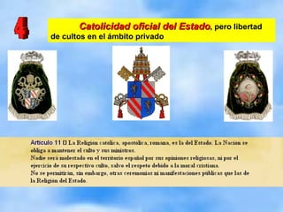 Catolicidad oficial del Estado , pero libertad de cultos en el ámbito privado 