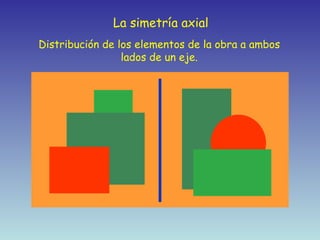 La simetría axial Distribución de los elementos de la obra a ambos lados de un eje. 