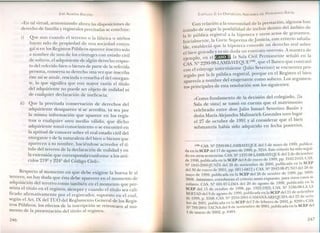 JOSÉ AlMEIDA BRICEÑO
«En tal virtud armonizand h ., ., .. o a ora las disposiciones de
derecho de familia y registrales precitadas se concluye:
i) Que au? cuando el terreno o la fábrica o ambos
hay~n sido de ~ropied~d .de una sociedad conyu-
gal SIen los Registros Públicos aparece inscrito solo
a nombre de uno de los cónyuges con estado civil
de soltero, ~l ad~uiriente de algún derecho respec-
to del refendo bien o bienes de parte de la referida
~erso~a, conserva su derecho una vez que inscriba
este aSIse anule, rescinda o resuelva el del otorgan-
te, lo que significa que con mayor razón el títul
del adquiriente no puede ser obieto de nulidad ~
d loui J me cua qmer declaración de ineficacia' ,
ií) Que !~precitada conservación de derechos del
adq~Inen~e desaparece si se acredita, ya sea por
la misma mfo~mación que aparece en los regis-
tros ~ .cualqmer otro medio válido, que dicho
adquiriente tomó conocimiento o se encontró en
la aptitud de conocer sobre el real estado civil del
otorgante y de la naturaleza del bien o bienes que
aparecen a su nombre, haciéndose acreedor el tí-
tulo del tercero de la declaración de nulidad n
1 ., ye
a extensión que corresponda conforme a los artí-
culos 219º y 224º del Código Civil».
t
Respecto al momento en que debe exigirse la buena fe al
ercero no hay duda q , d bd .. ' . , ue esta e e aparecer en el momento de
a quisieron del tercero como también en el m
senta el título el" omento que pre-
fi d fi .n e registro, sIempre y cuando el título sea cali-
lCa, o a irmauvamenn- por el registrador, supuesto en el cual
segun ,el ~Tt. IX del TUO del Reglamento General de los Regis~
tros Públicos, los efectos de la inscripción se retrotraen al _
mento de la presentación del título al registro. mo
246
CAPíTULO 2: LA DISPOSICiÓN ARBITRARIA DEL PATRIMONIO SOCIAL
Con relación a la onerosidad de la prestación, algunos han
tratado de negar la posibilidad de incluir dentro del ámbito de
la fe pública registral a la hipoteca y otros actos de gravamen.
Inicialmente, la Corte Suprema de Justicia, con criterio saluda-
ble, estableció que la hipoteca concede un derecho real sobre
el bien gravado y es sin duda un contrato oneroso. A manera de
ejemplo, en el ~ la Sala Civil Permanente señaló en la
CAS. º 2299_98_LAJ.1BAYEQUE<156l,que el Banco que contrató
con el cónyuge interviniente (Julio Severino) se encuentra pro-
tegido por la fe pública registral, porque en el Registro el bien
aparecía a nombre del enajenante como soltero. Los argumen-
tos principales de esta resolución son los siguientes:
«Como fundamento de la decisión del colegiado, [la
Sala de vista] se tomó en cuenta que el matrimonio
celebrado entre don Julio Ismael Severino Bazán y
doña María Alejandra Malinarich Gonzales tuvo lugar
el 27 de octubre de 1991 y al considerar que el bien
submateria había sido adquirido en fecha posterior,
(156) CAS. Tº2299-98-LAMBAYEQUEdel 5 de mayo de 1999, publica-
da en la SCEP del 17 de agosto de 1999, p. 3216. Este criterio ha sido segui-
do en otras sentencias: CAS.Nº 1337-98 LAMBAYEQUEdel 2 de diciembre
de 1998, publicada en la SCEP del8 de enero de 1999, pp. 2442-2443; CAS.
Nº 1845-2000jU Í del 28 de noviembre de 2000, publicada en la SCEP
del 30 de enero de 2001, pp. 6811-6812 Y CAS.Nº 2942-98-PUNO del 28 de
mayo de 1999, publicada en la SCEP del 26 de octubre de 1999, pp. 3806-
3808. Asimismo, corroboran el criterio antes expuesto, para otros casos si-
milares: CAS. Nº 691-97-LIMA del 20 de agosto de 1998, publicada en la
SCEP del 15 de octubre de 1998, pp. 1922-1923; CAS. Nº 3186-98-LA LI-
BERTADdel 9 de agosto de 1999, publicada en la SCEP del 21 de setiembre
de 1999, p. 3568; CAS.Nº 2250-2001-CAMANÁ-AREQUIPAdel22 de octu-
bre de 2001, publicada en la SCEP del 2 de febrero de 2002, p. 8299 Y CAS.
Nº 793-2001-TACNAdel 8 de noviembre de 2001, publicada en la SCEP del
1 de marzo de 2002, p. 8484.
247
 