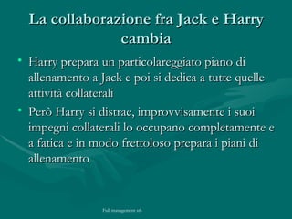 La collaborazione fra Jack e Harry cambia Harry prepara un particolareggiato piano di allenamento a Jack e poi si dedica a tutte quelle attività collaterali  Però Harry si distrae, improvvisamente i suoi impegni collaterali lo occupano completamente e a fatica e in modo frettoloso prepara i piani di allenamento 