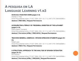 A PESQUISA EM LA
LANGUAGE LEARNING V1.N3
 