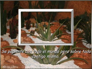 Se paciente con todo el mundo pero sobre todo contigo mismo.  
