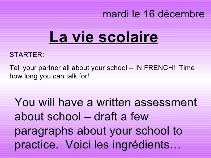 La Vie Scolaire Assessmt