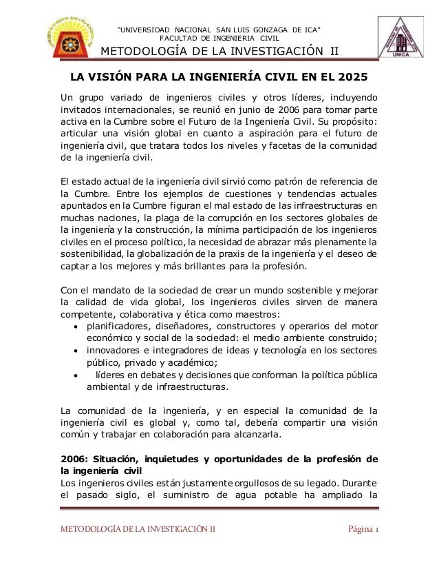 La Vision Para La Ingenieria Civil En El 2025 Resumen