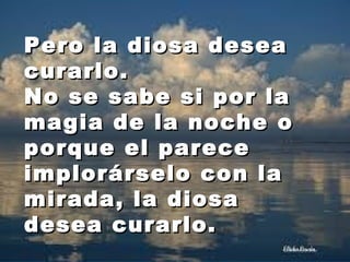 PPeerroo llaa ddiioossaa ddeesseeaa 
ccuurraarrlloo.. 
NNoo ssee ssaabbee ssii ppoorr llaa 
mmaaggiiaa ddee llaa nnoocchhee oo 
ppoorrqquuee eell ppaarreeccee 
iimmpplloorráárrsseelloo ccoonn llaa 
mmiirraaddaa,, llaa ddiioossaa 
ddeesseeaa ccuurraarrlloo.. 
 
