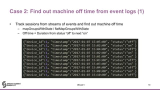 Case 2: Find out machine off time from event logs (1)
• Track sessions from streams of events and find out machine off tim...