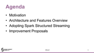 Agenda
• Motivation
• Architecture and Features Overview
• Adopting Spark Structured Streaming
• Improvement Proposals
3#E...